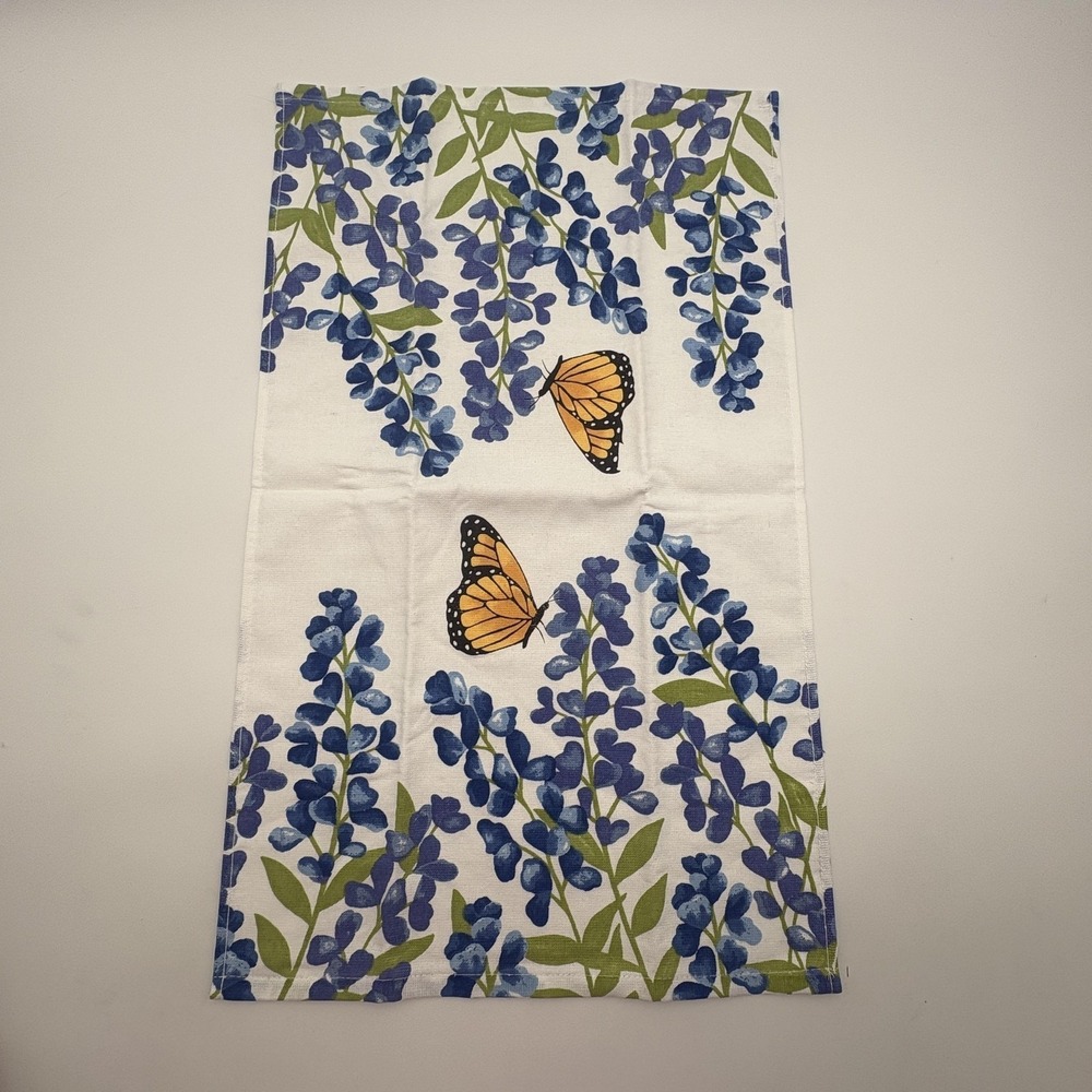 Blue Floral Butterfly Kitchen Tea Towel‎ Cotton Spring Summer Home Decor Gift
